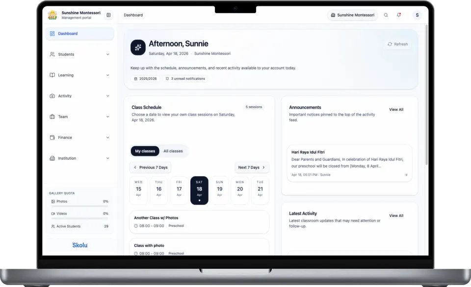 Dashboard operasional harian Skolu