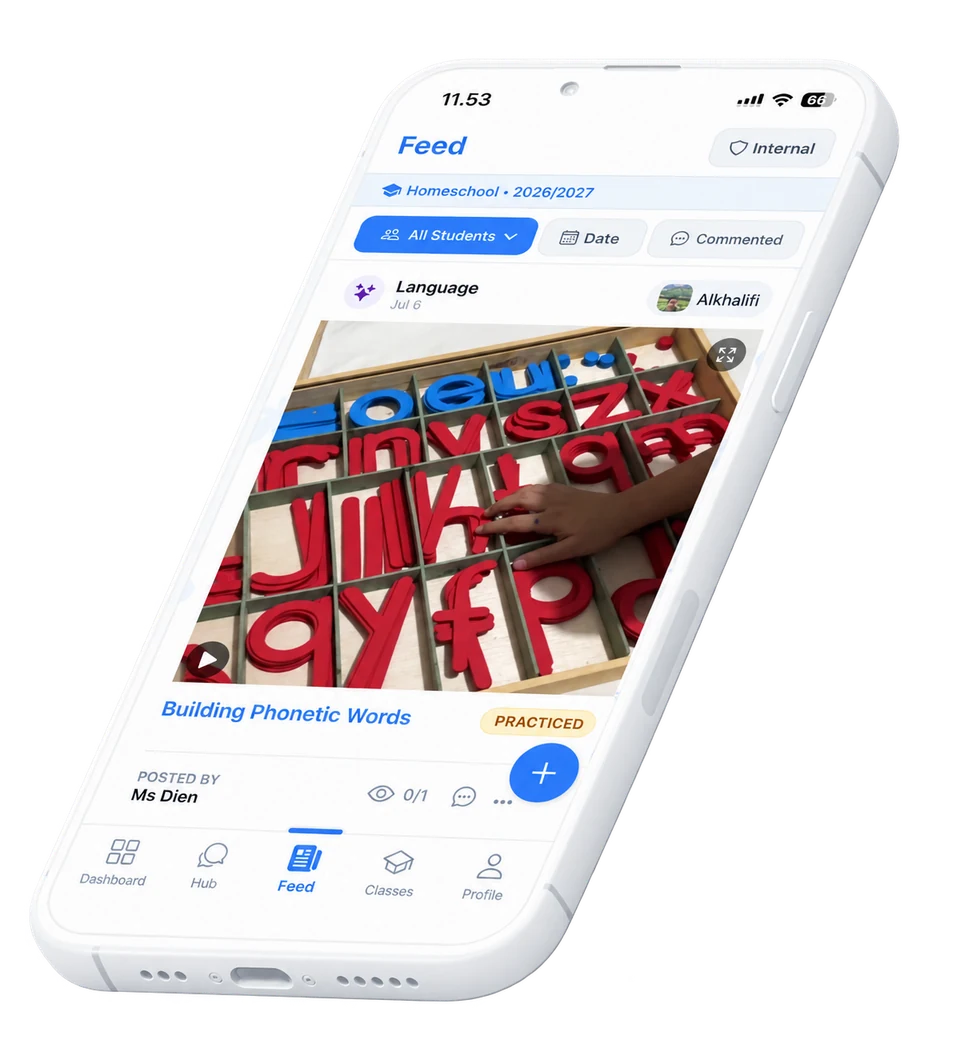 Tampilan mobile feed guru dan update orang tua di Skolu